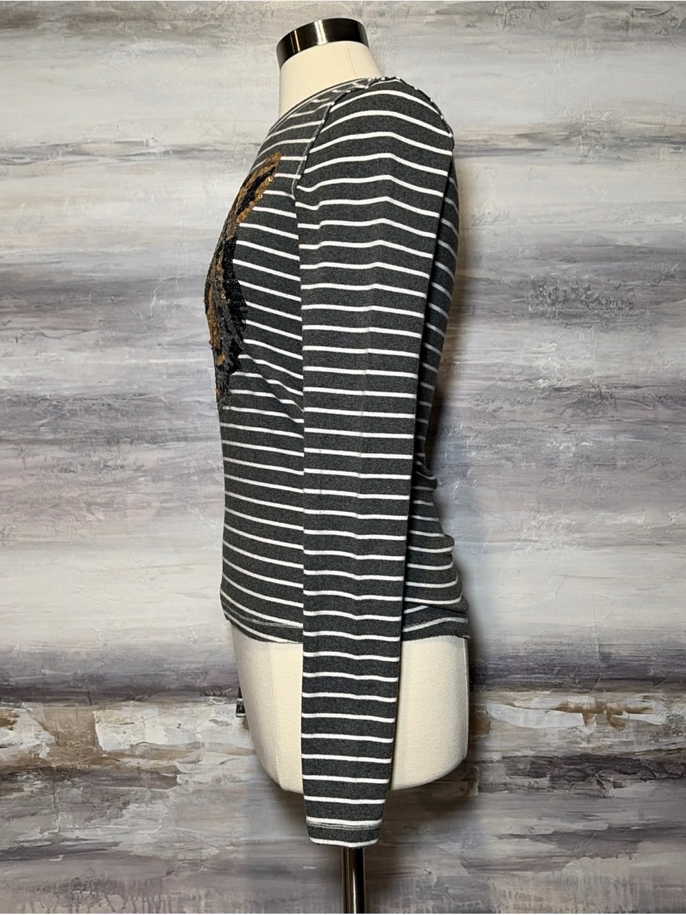 WE THE FREE PEOPLE Tiger Sequin Stripe Long Sleeve Top Stretch Tattoo Jungle - Picture 5 of 8